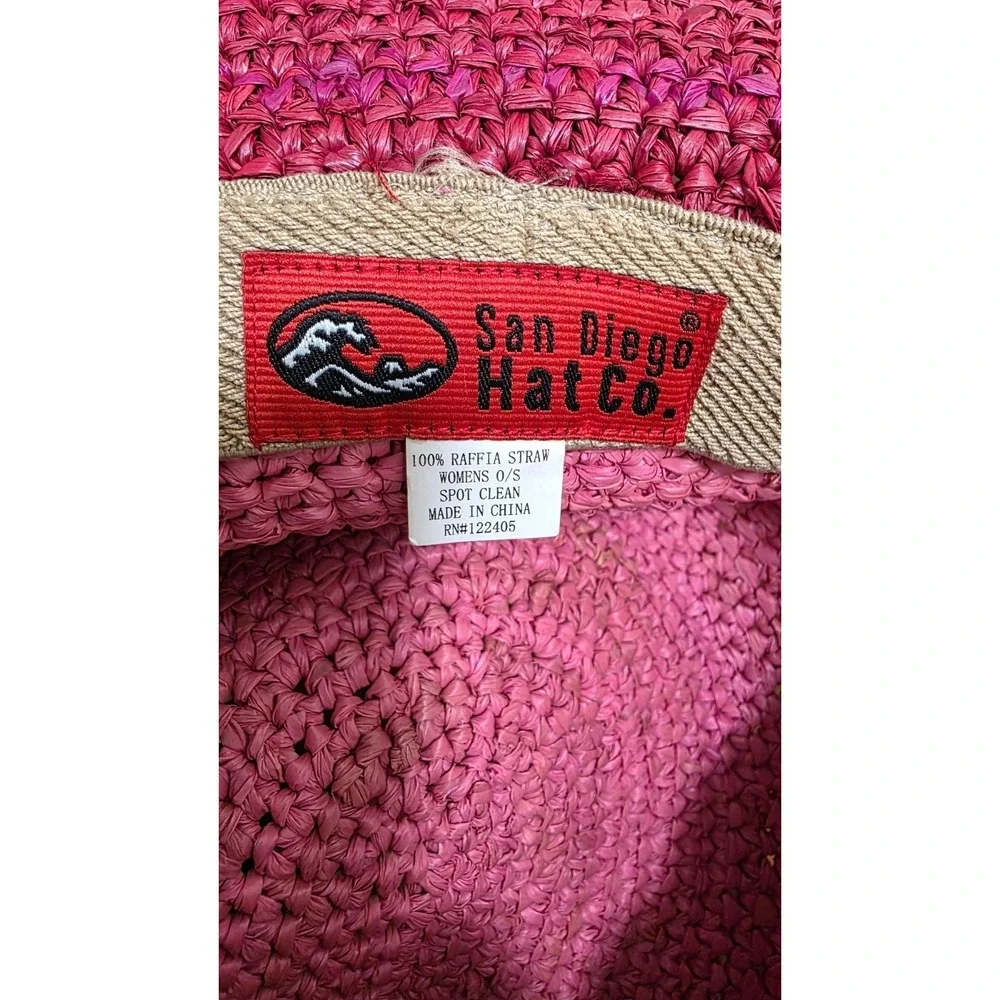 San Diego Hat Co Pink & Burgundy Women's Beach Victory Raffia Straw Hat Size O/S
